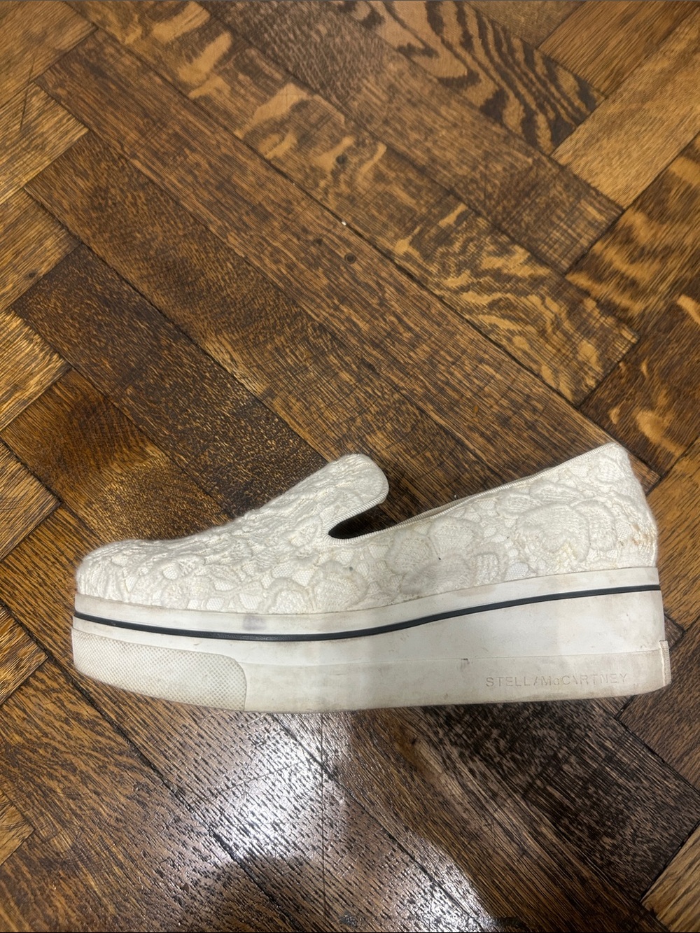 Stella McCartney Cream Lace Platform Slip-On Sneakers